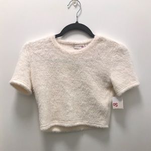 SO white fuzzy cropped sweater